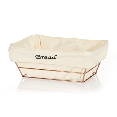 Biradlı Brd-Hw182B-Bakır Beyaz Bezli Dikdörtgen Ekmek Sepeti Bakır Telli 22X16X7,5 Cm