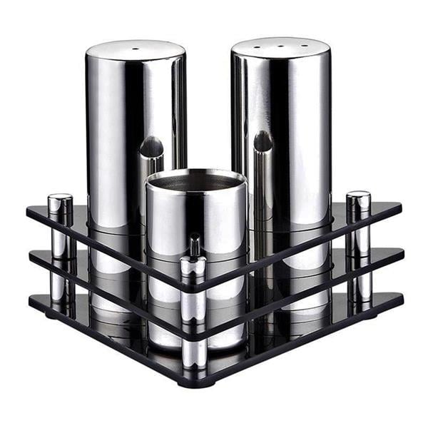 Biradlı Grv-01 3 Lü Üçgen Pleksi Standlı Tuzluk Takımı Parlak