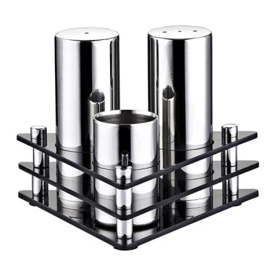 Biradlı Grv-02 3 Lü Yuvarlak Pleksi Standlı Tuzluk Takımı Parlak
