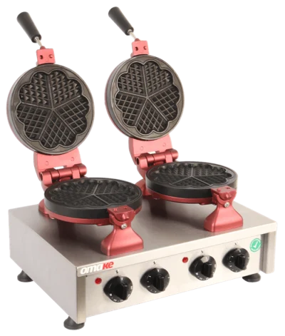 Omake Zamanlayıcılı Kalp Model Çiftli Yuvarlak Waffle Makinesi