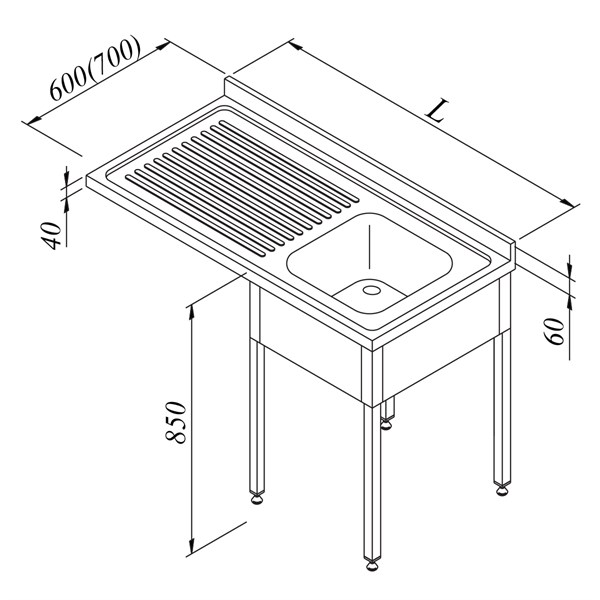 Öztiryakiler Bulasık Makınesı Ustu Evyelı Tezgah 1G/1D Sol 120*70